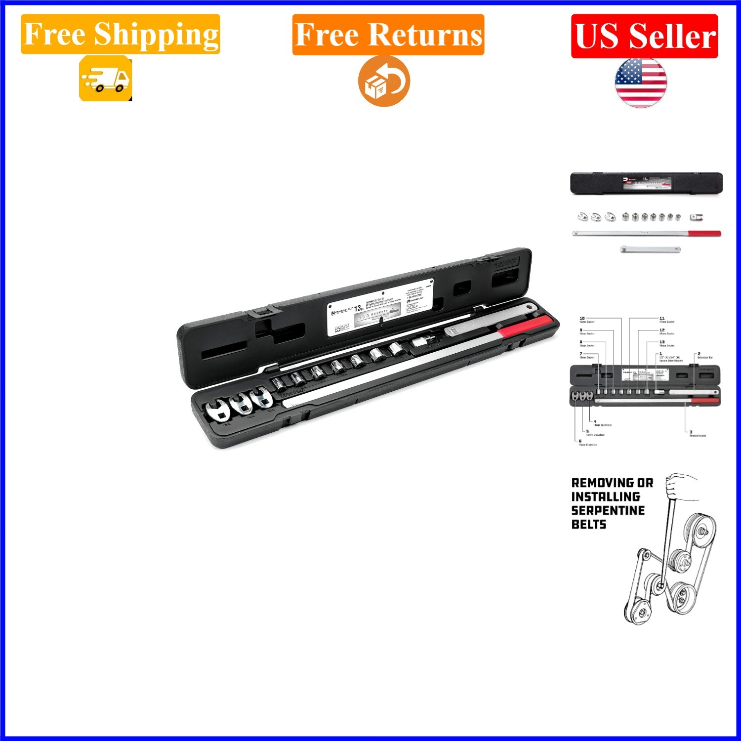 Silver Serpentine Belt Tool Set for Vehicles with Spring-Loaded Tensioners