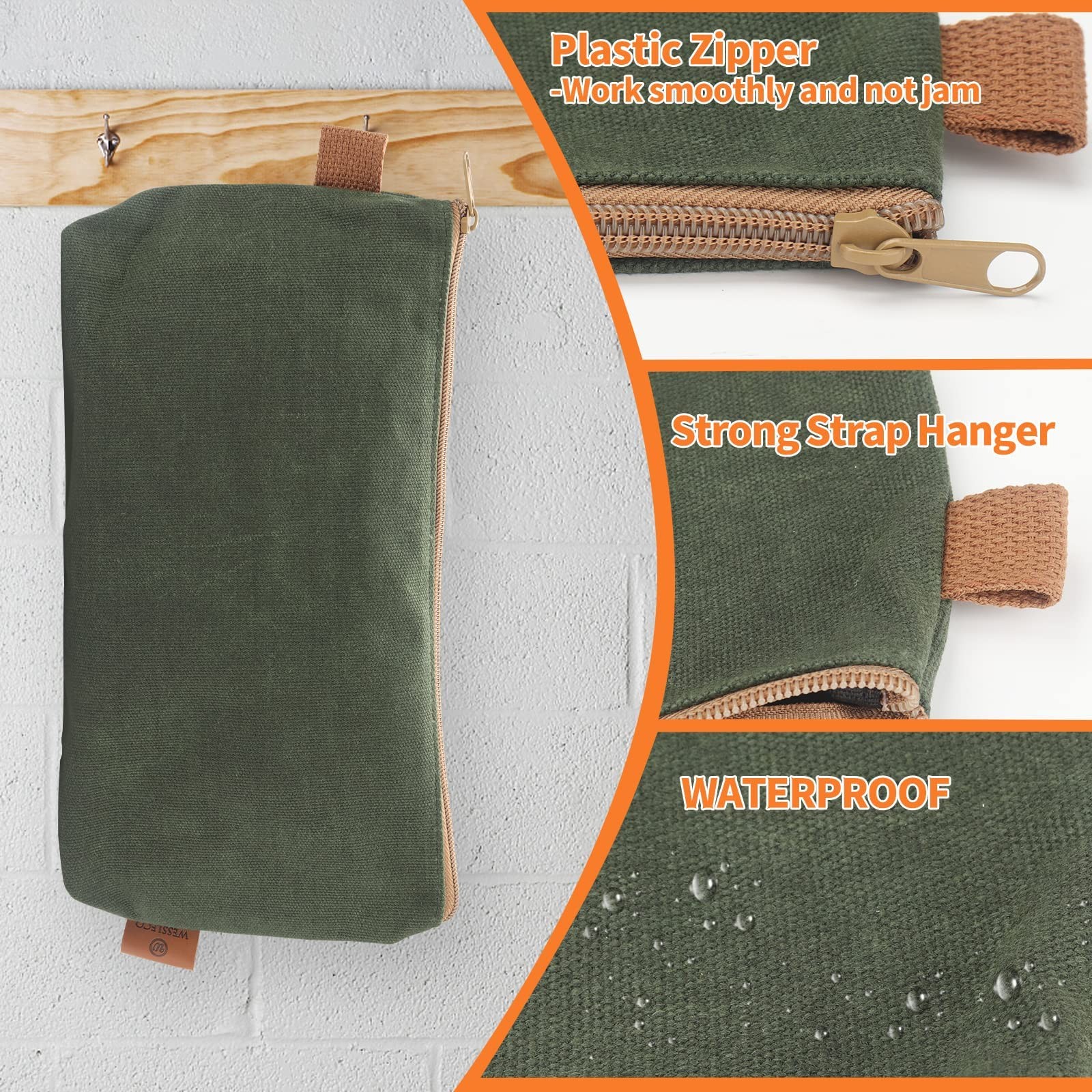 Wessleco Canvas Zipper Pouch, 3 Pack Small Tool Pouch Organizer, Heavy Duty 1…