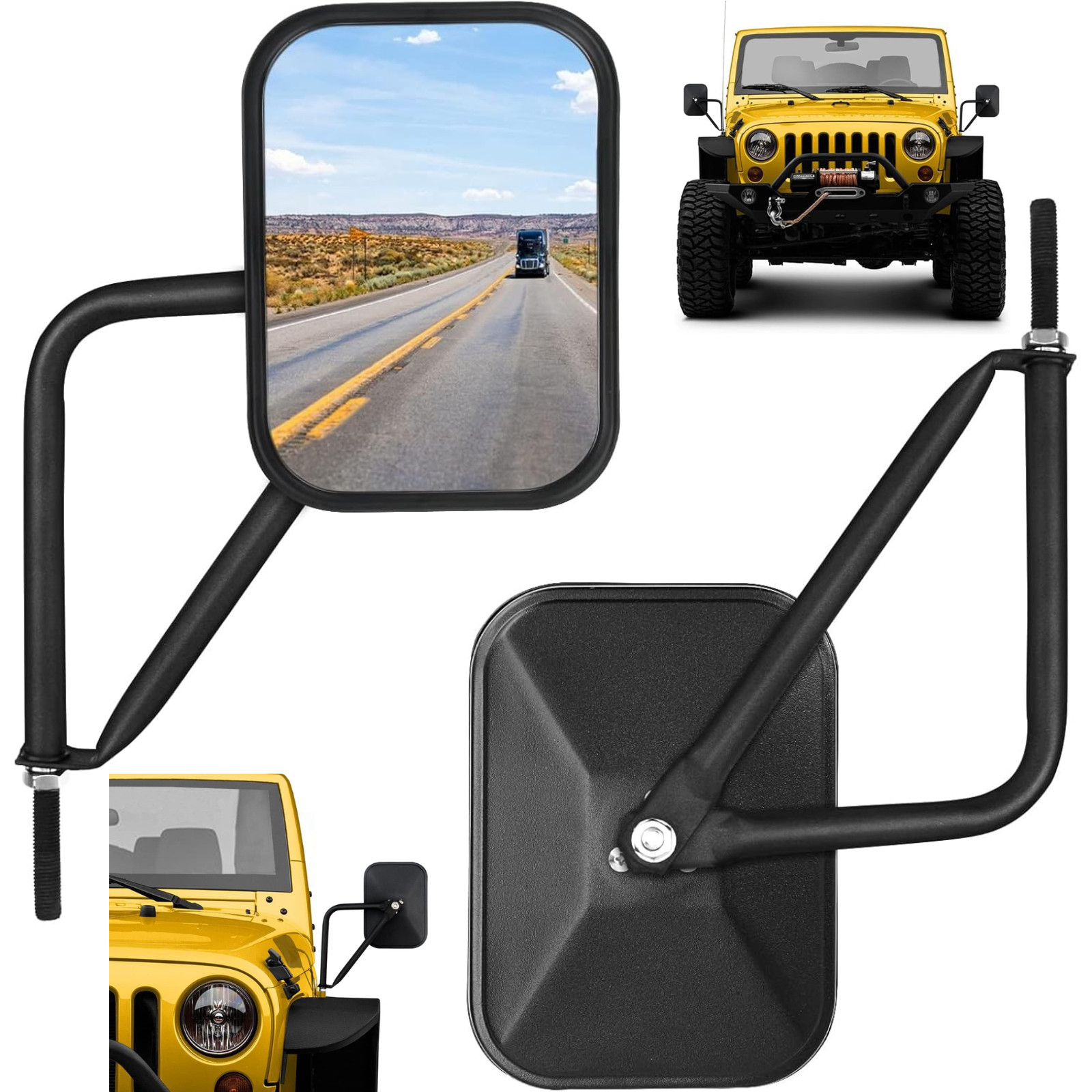 Rectangular Doors Off Side Mirrors Compatible with Jeep Wrangler CJ TJ JK JL JT