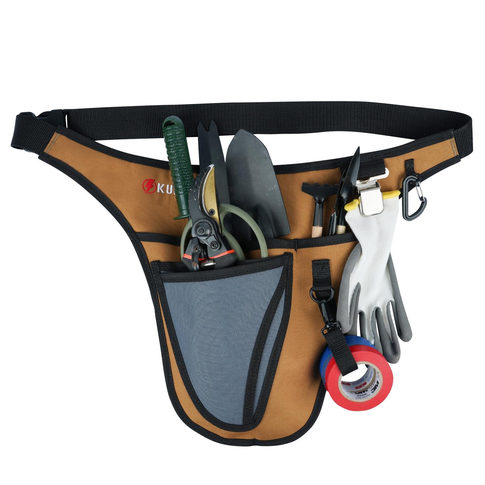 KUNN Garden Tool Waist Belt – 4 Deep Pockets Apron for One Size, Khaki