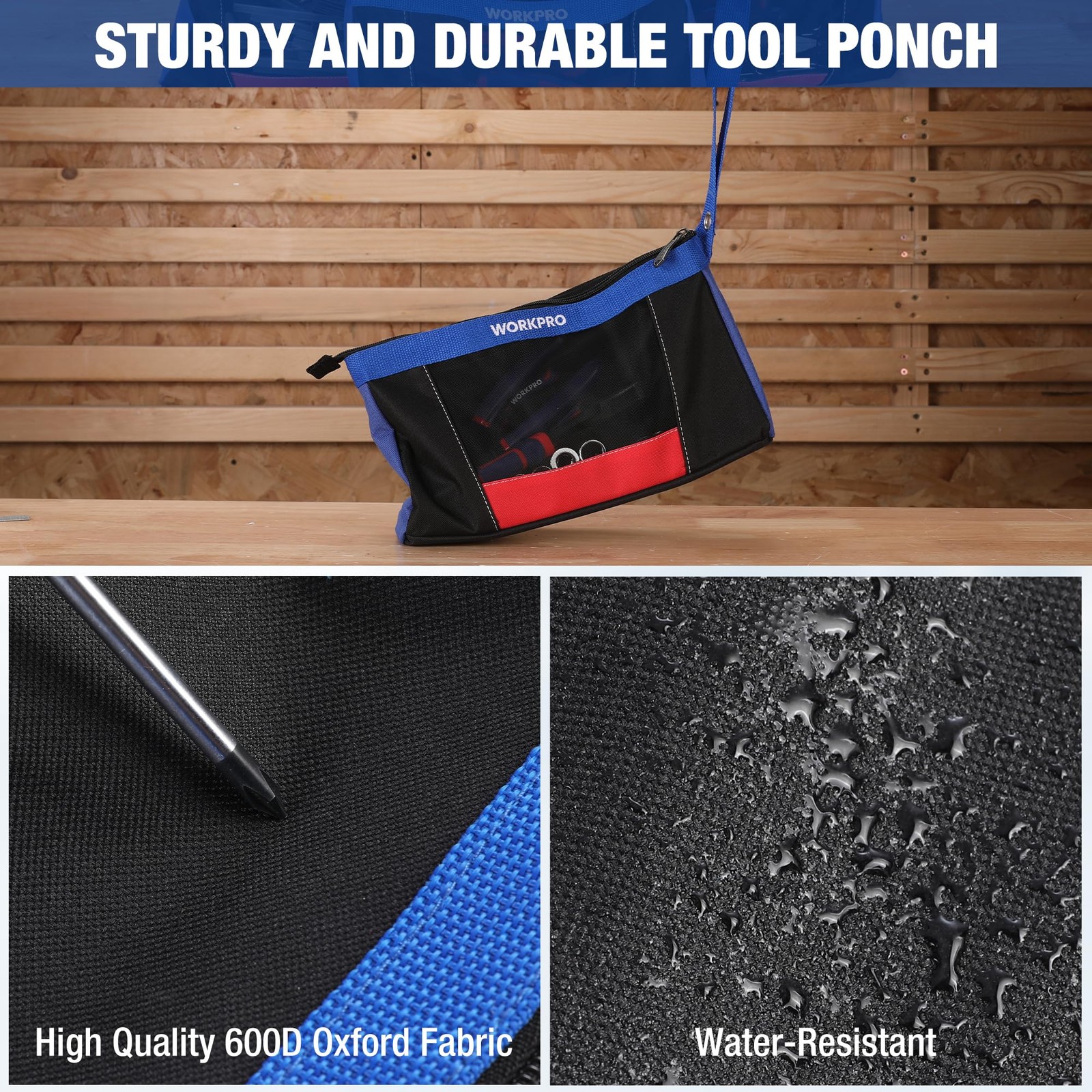 WORKPRO 12″ Tool Pouches with Zipper, Heavy-Duty Small Bag, 12″, Black