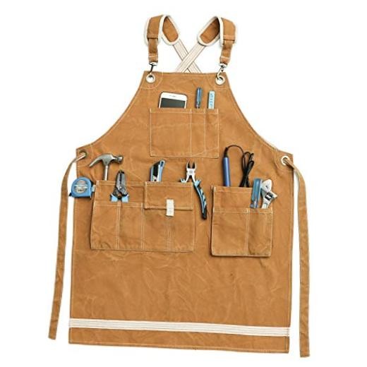 Water-Resistant Work Aprons Heavy Duty Adjustable:L to XXXL Yellowish Brown