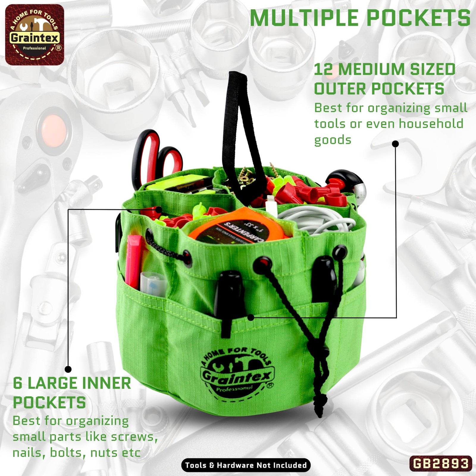 Lime Green Utility Holster Pouch Durable Tool Bag with Multiple Pockets