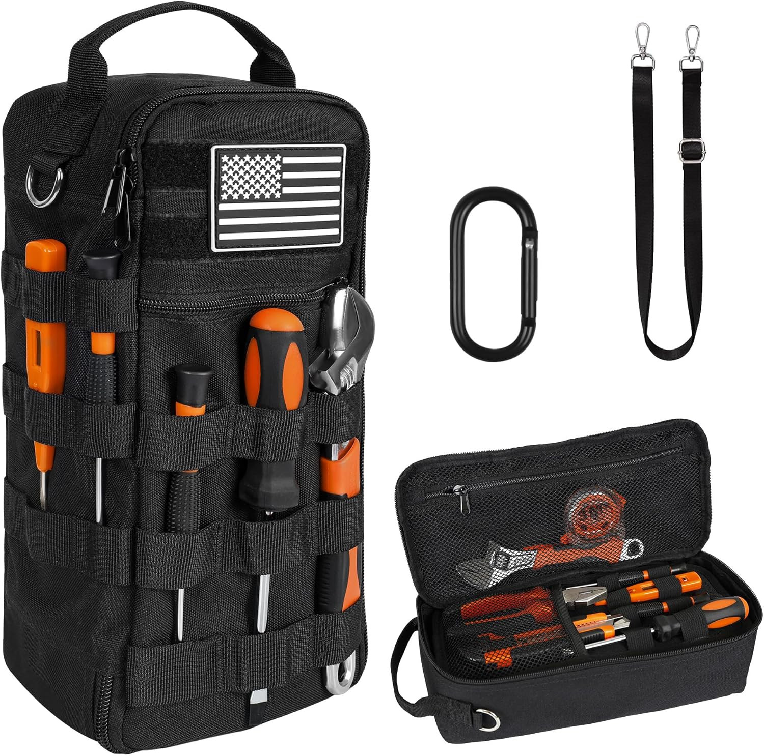 Portable Tool Bag 13 in 900D Oxford Shoulder Pouch Hammer Loop Organizer Black