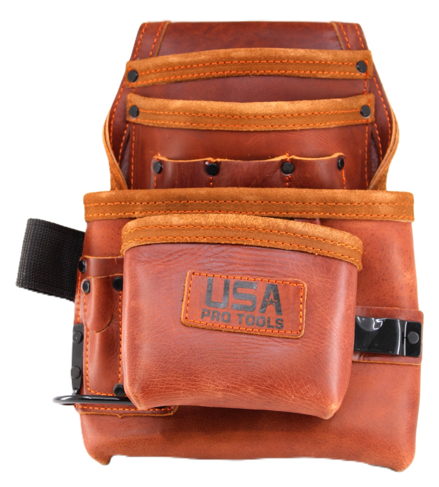 USA Pro Tools Top Grain Leather Tool Pouch with Nylon Handle 4-Pocket Dark Brown