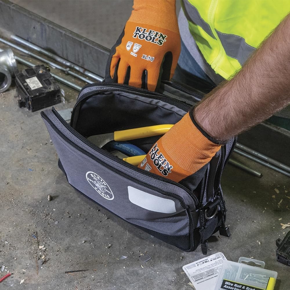 Tool Pouch with Dual Compartments Heavy Duty Polyester Organizer Bag 12 Inch
