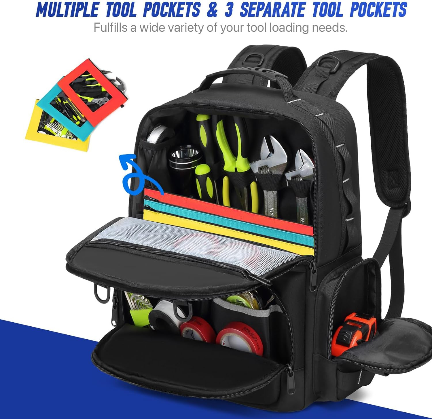 Tool Backpack,Heavy Duty Tool Bags for Men,Tool Storage Organizer Bag with 3 Too