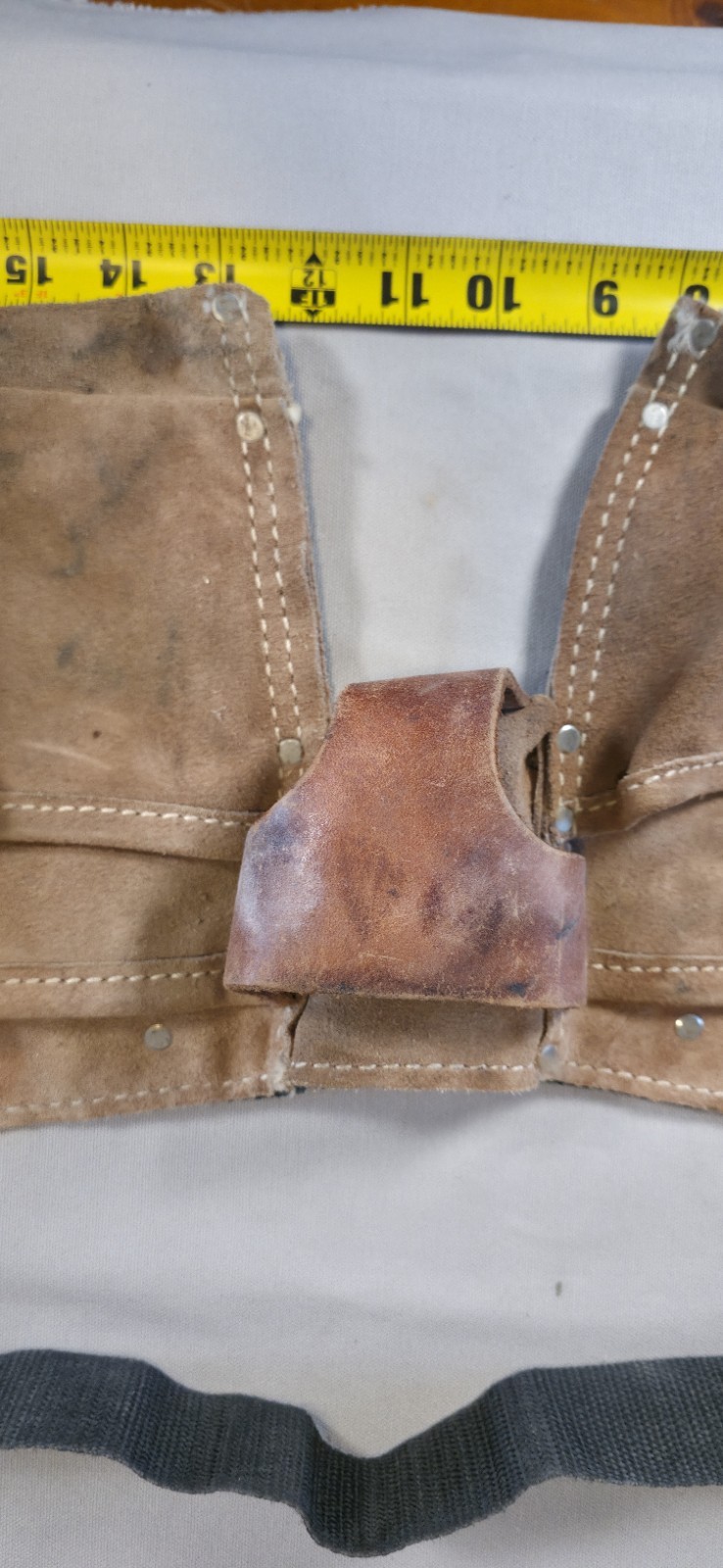 Vintage Suede Leather Carpenter Tool Belt Apron 2-Pouch Hammer Loop 22in Wide