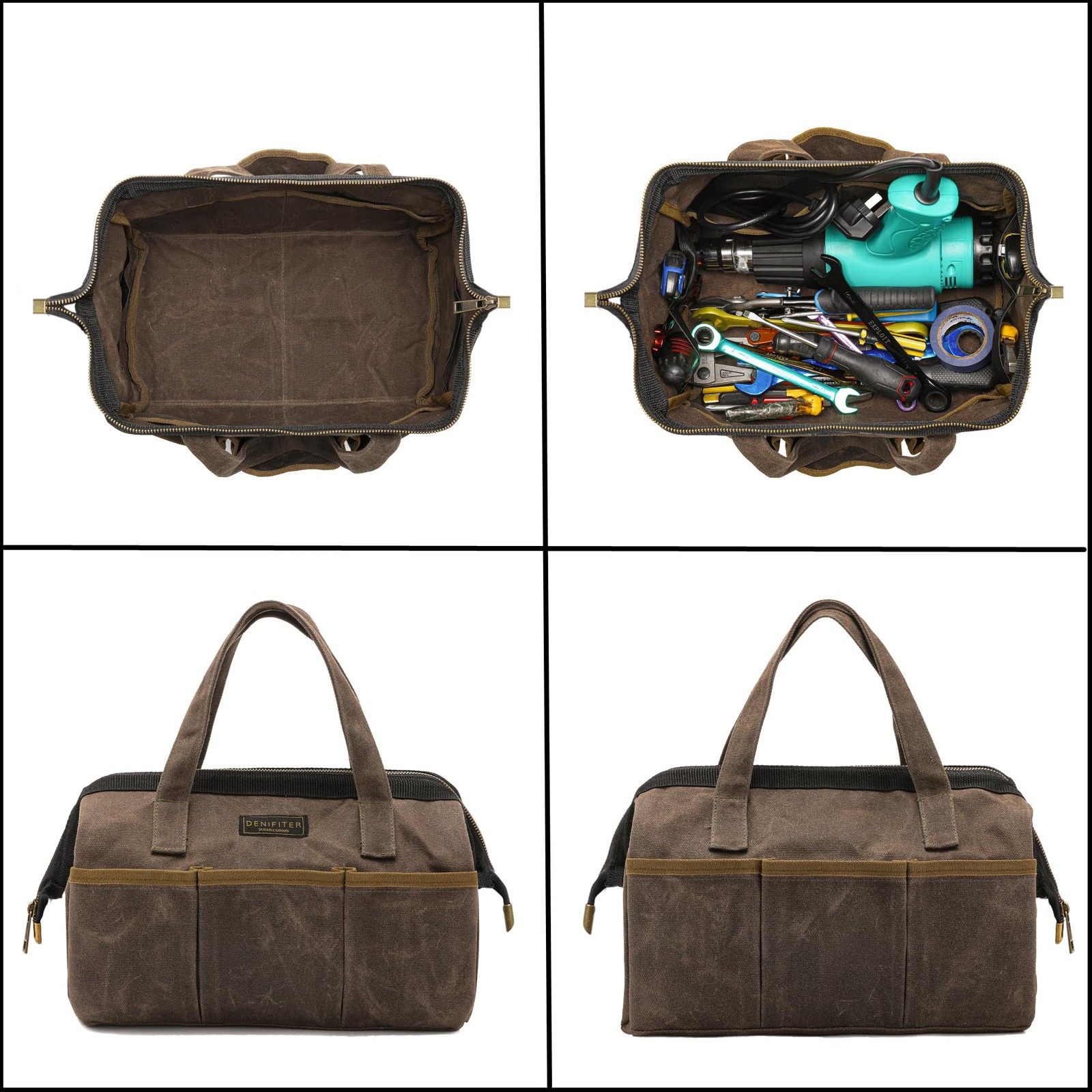 Tool Bag, 13-inch Heavy Duty 16oz Waxed Canvas Wide Mouth Water-Resistant Too…