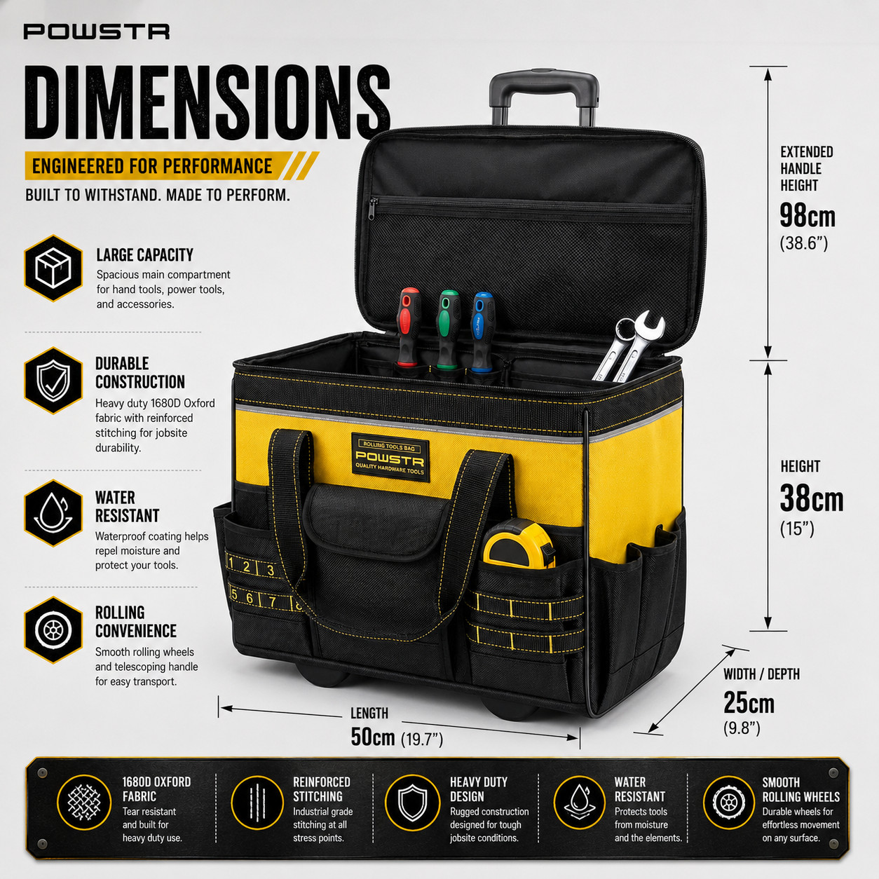 21-Inch Rolling Tool Bag with Wheels Heavy Duty Waterproof Telescoping Handle
