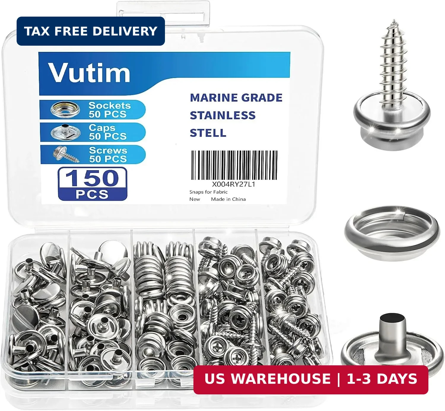 150 PCS Canvas Snap Fastener Tool Set, Vutim Marine-Grade 3/8″ Stainless Steel S