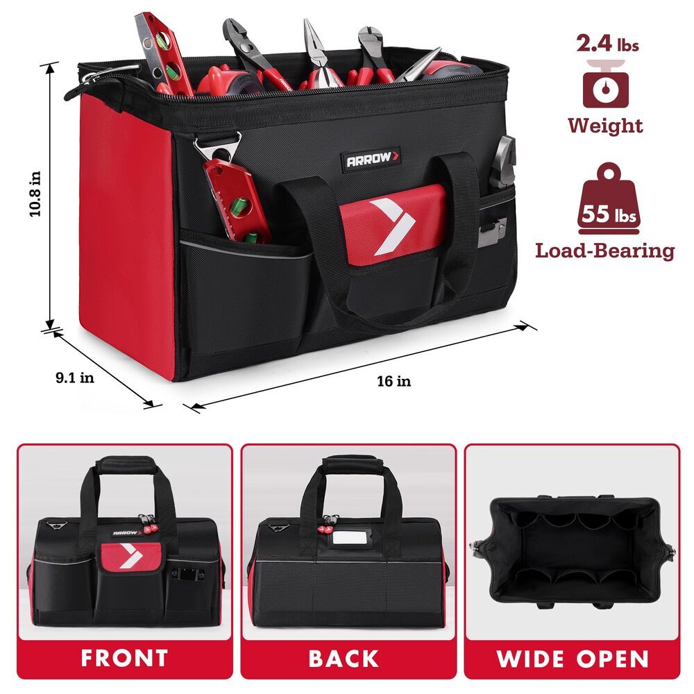 ARROW 16″ Heavy Duty Tool Bags With 13 Pockets Anti-Slip Feet Tool Organizer Bag