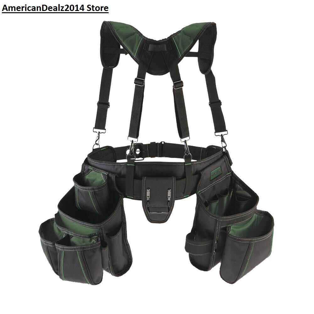 18 Pocket Polyester Carpenter Suspension Tool Rig Padded Belt & Suspenders