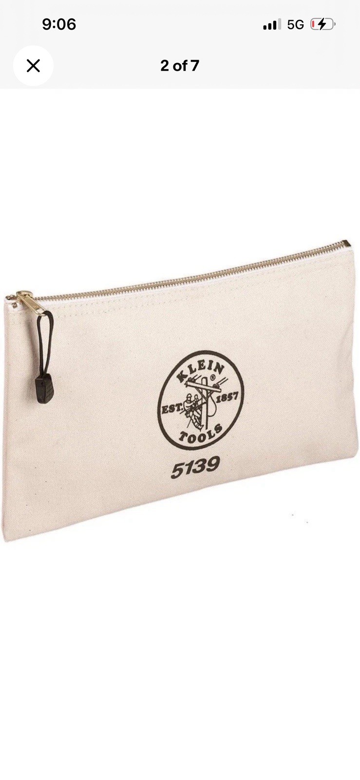 Klein Tools • Natural Canvas Tool Bag With Brass Zipper • #5139 White