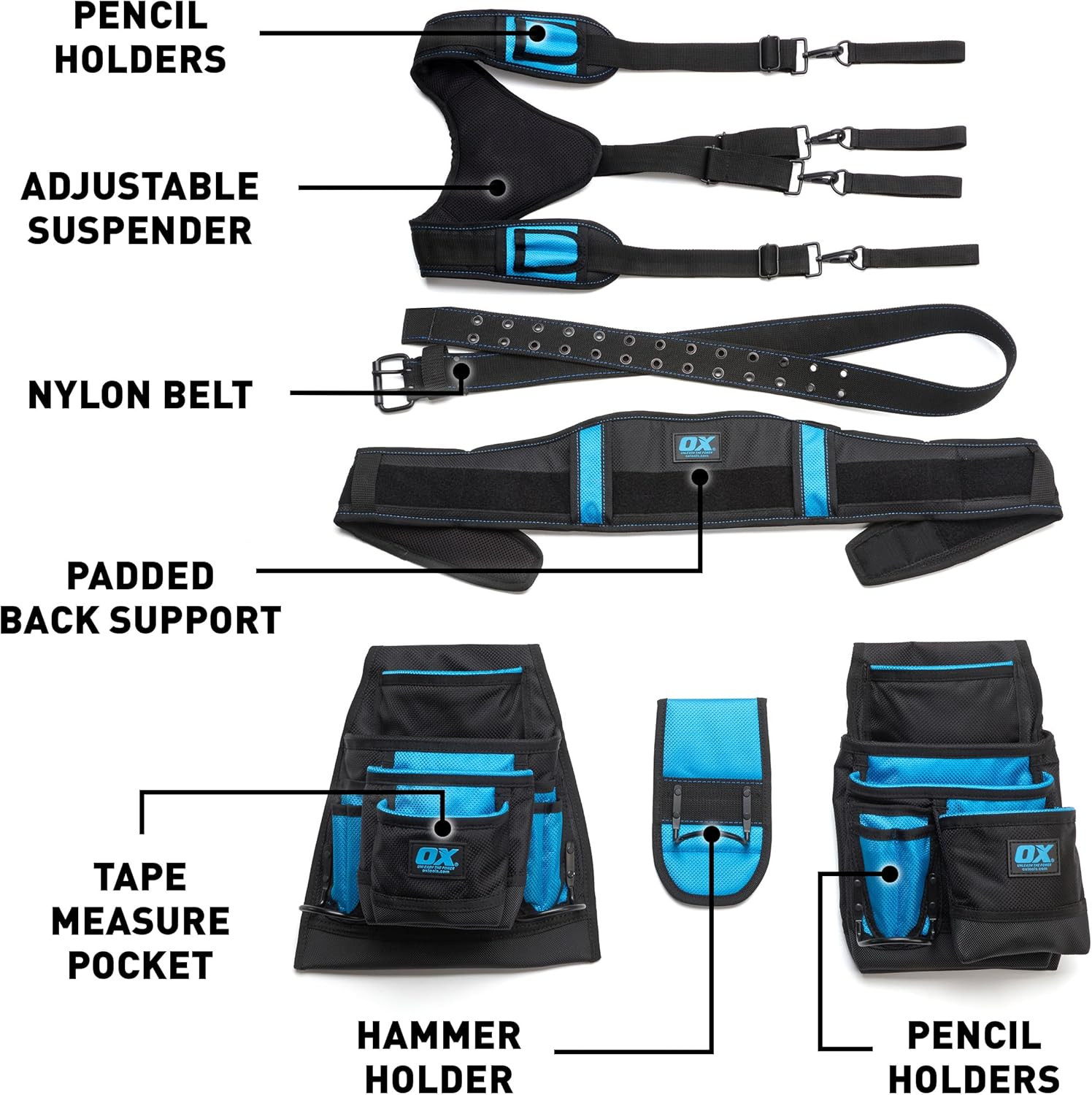 Framing Tool Belt with Suspenders – 1680D Ballistic Nylon Rig | 17-Pocket Tool R