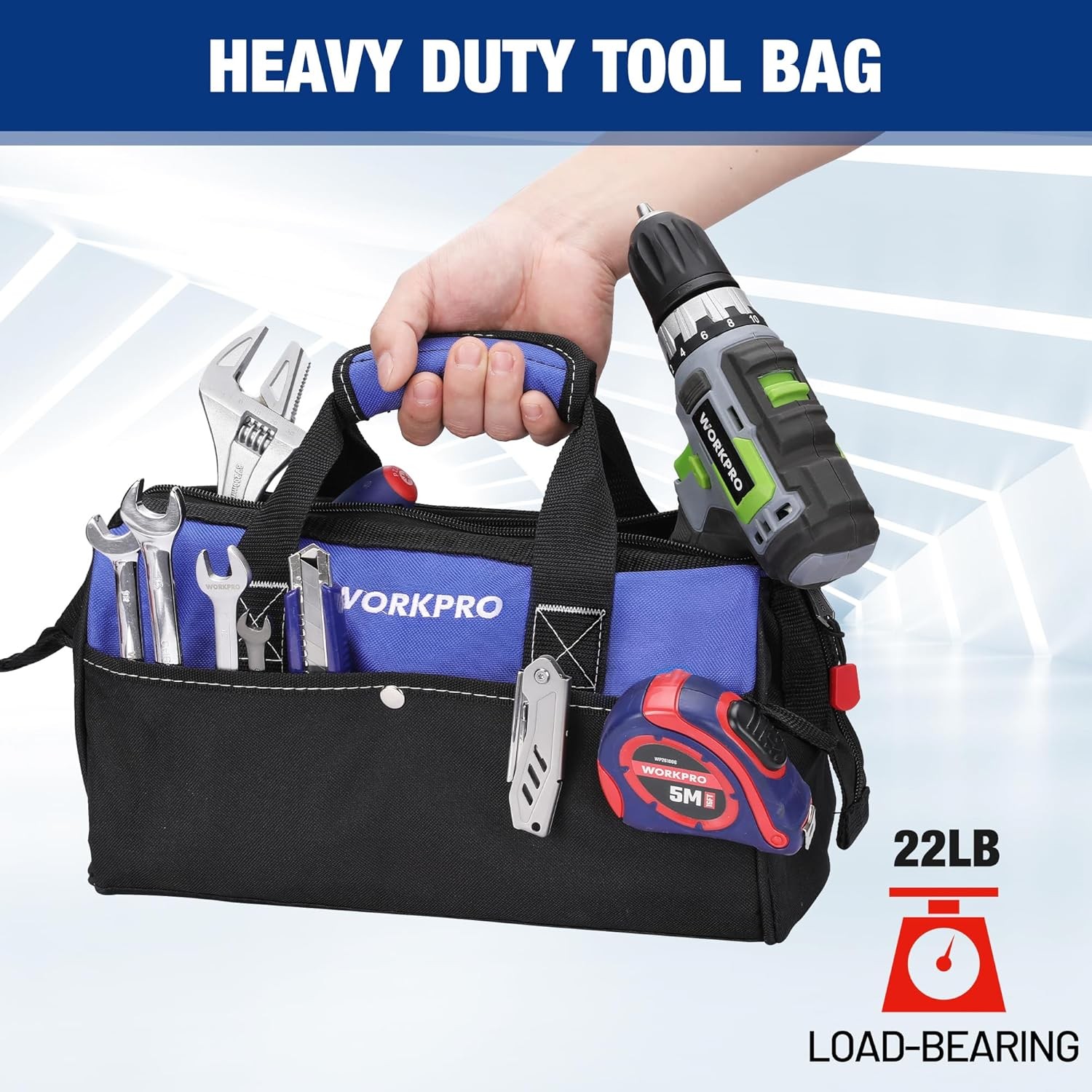 WORKPRO 13-inch Tool Bag Wide Mouth Tool Tote Bag with Inside Pockets Tool Bag