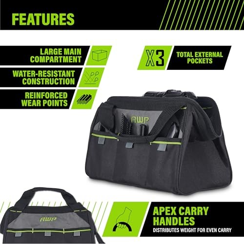 AWP 13 Inch Black Durable Polyester Professional Contractor Tool Bag
