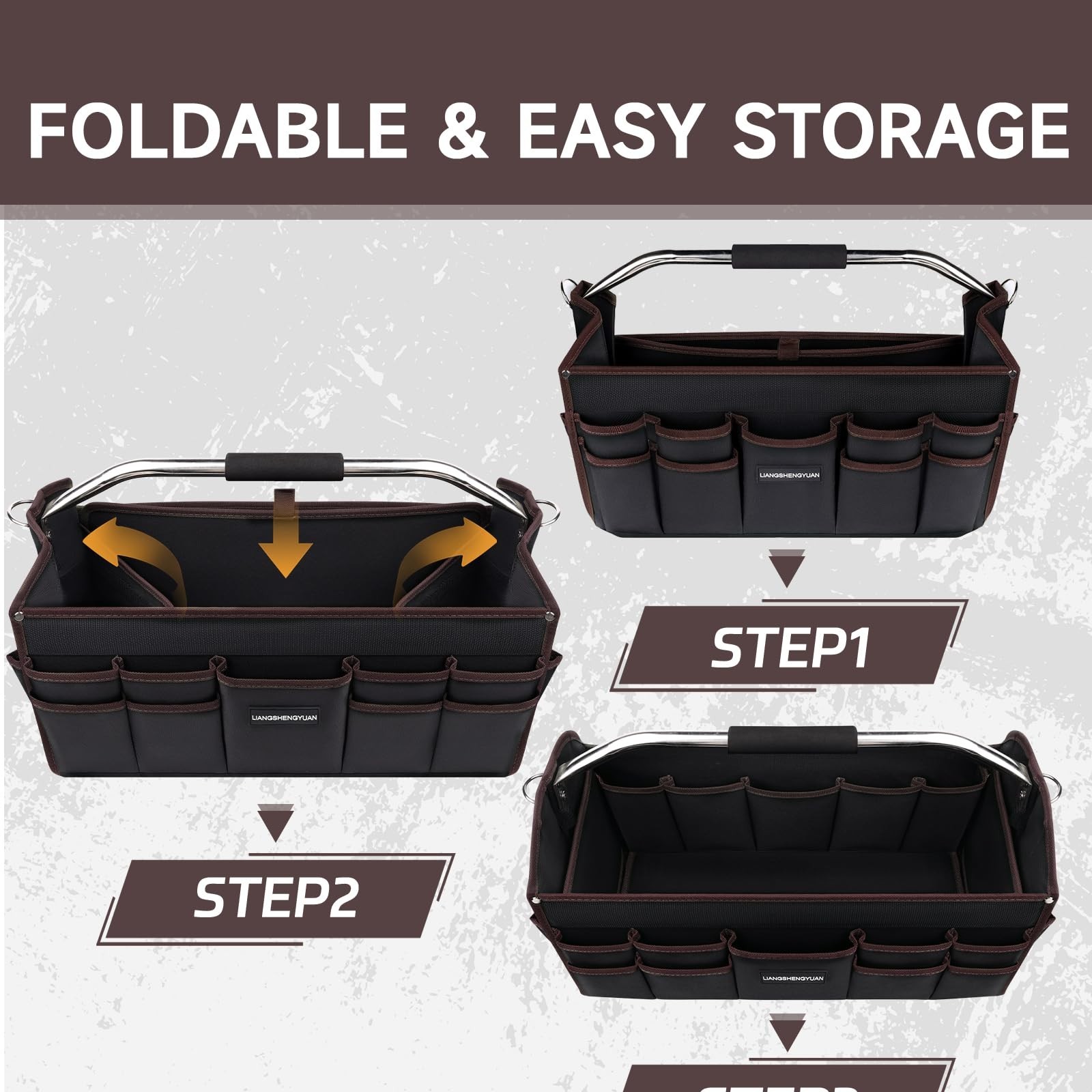 20″ Open Top Tool Tote – Waterproof Tool Bag with 30 Pockets & Removable Strap