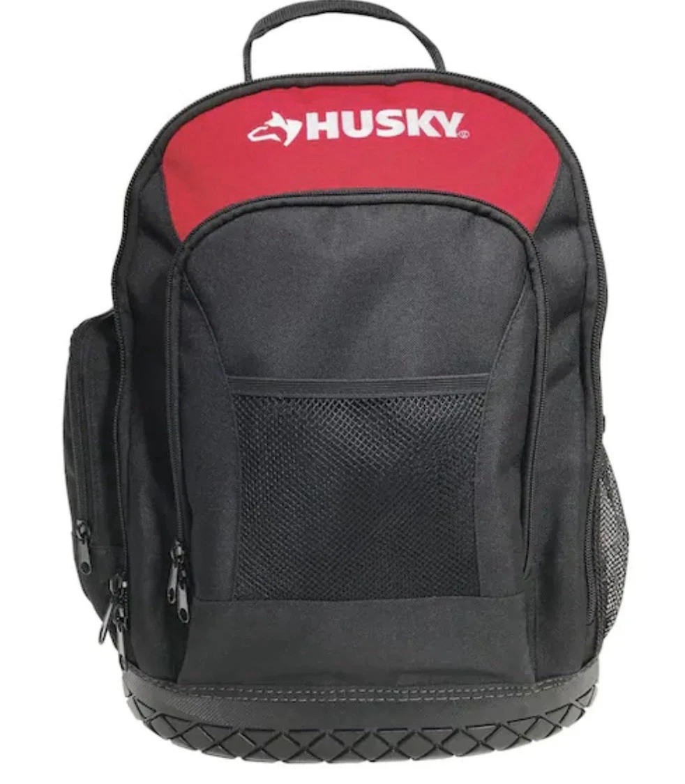 HUSKY 16” PRO TOOL BACKPACK WATERPROOF RUBBER BOTTOM 21 POCKETS +FREE DEWALT SET