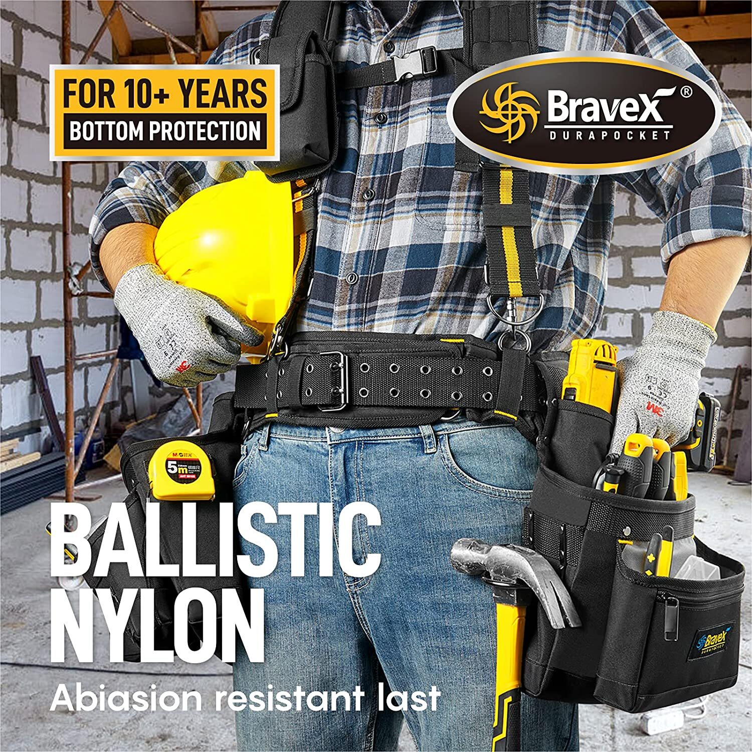Bravex Tool Belt Suspenders Tool Vest Pro Ultra 20 Bags Y-Style Toolbelt 5 Combo
