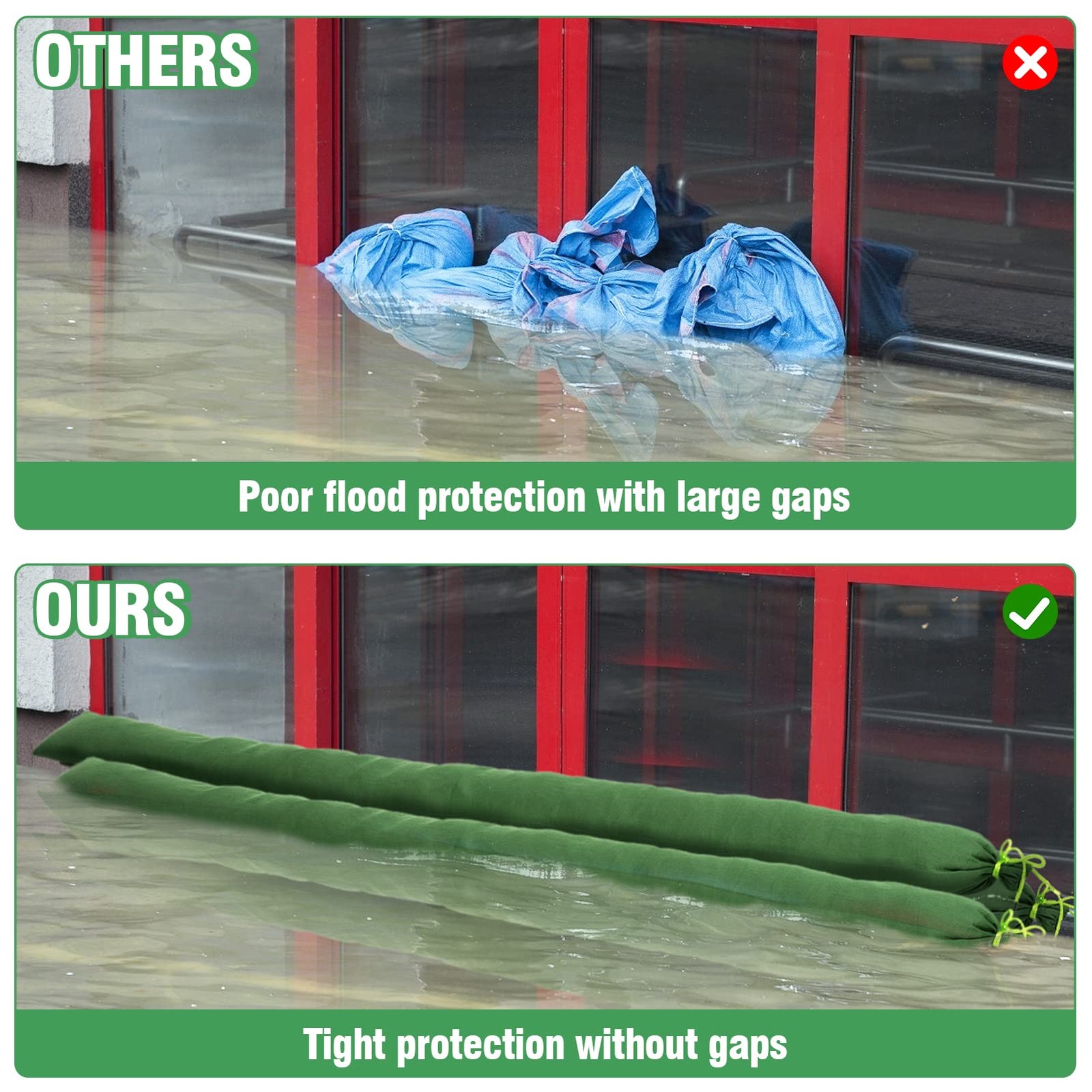 4 Pcs 6′ × 6″ Long Sand Bags for Flooding – Thickened Canvas Flood 6ft-4Pcs