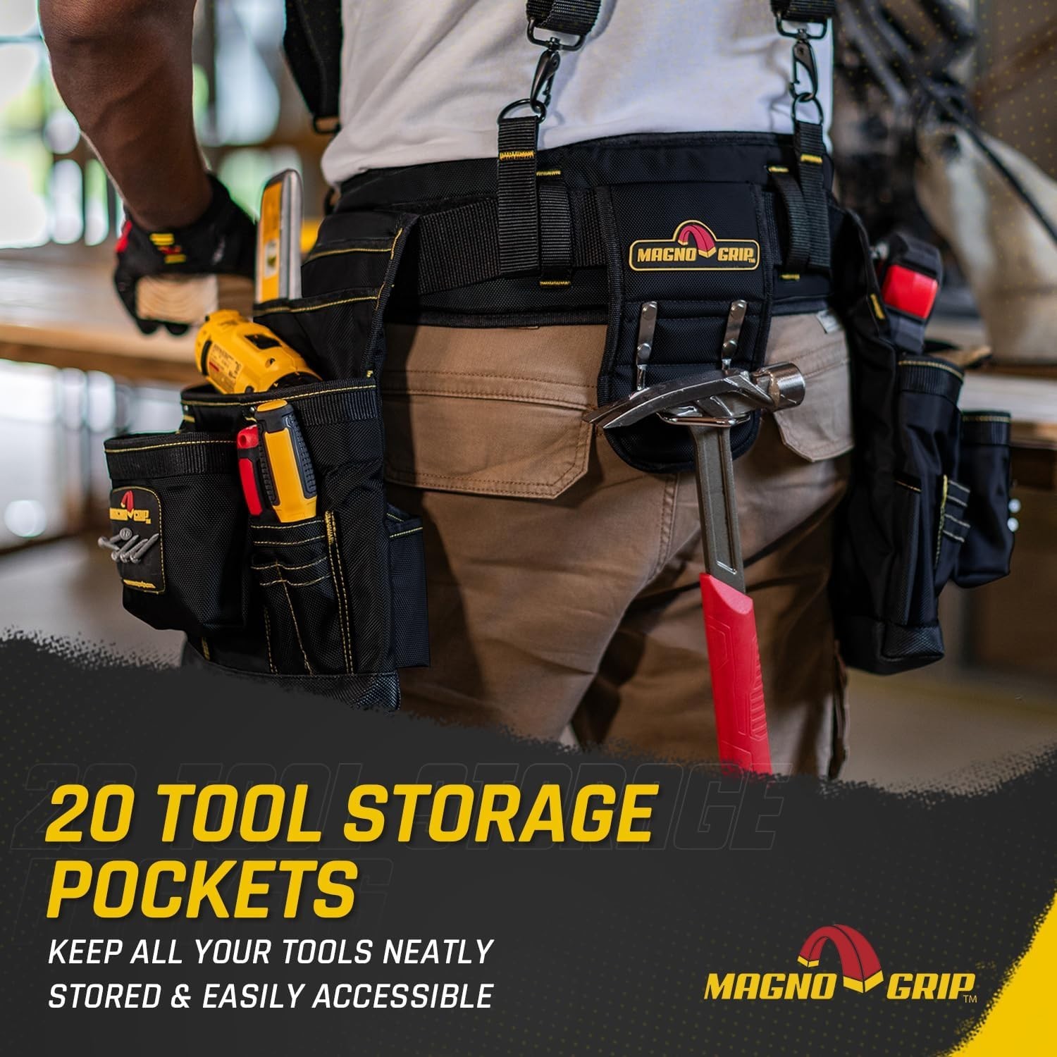 Ergonomic 20-Pocket Builder’s Tool Belt – Magnetic Storage & Comfort Suspenders