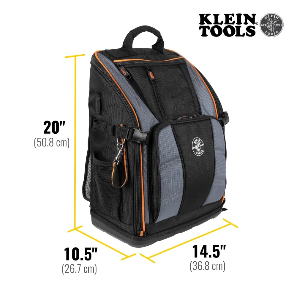 Klein Tools 62482 Tool Backpack, 27-Pocket Black/Gray/Orange