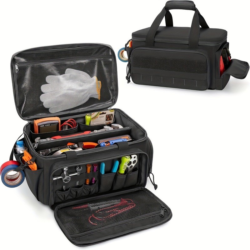 14″ Heavy-Duty Tool: 2 Bags + Non-Slip Organizer (for Electricians, Multi-Pocket
