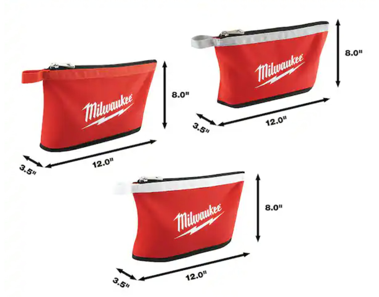 BRAND NEW MILWAUKEE HEAVY-DUTY ZIPPER POUCHES 3-Pack 48-22-8193