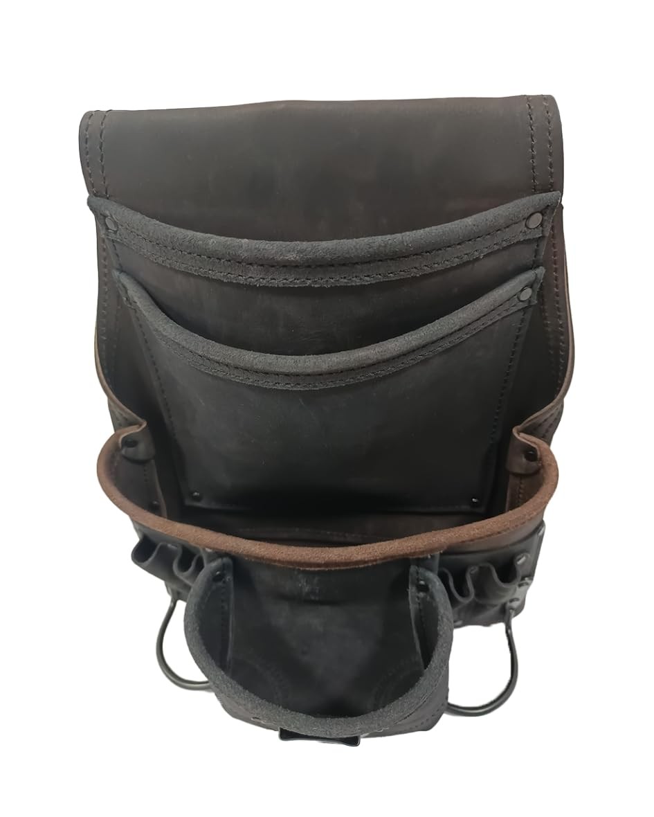 20-500 10 Pockets Premium Nubuck Top-Grain Leather Tool Pouch, Brown
