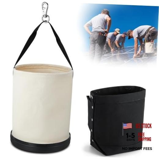 2 Pcs Lineman Canvas Tool Bucket Set Heavy Duty White,black Utility Style