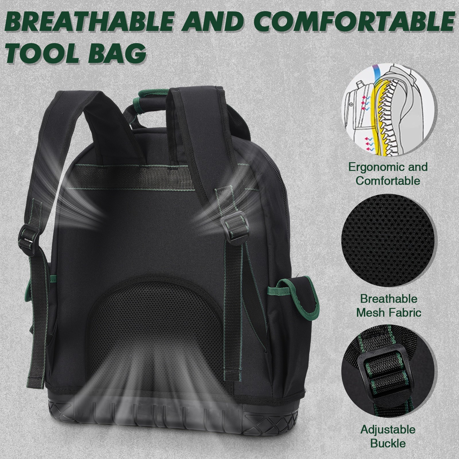 18 Inch Tool Backpack Heavy Duty Oxford Electrician Carpenter Tool Bag 9 Pockets