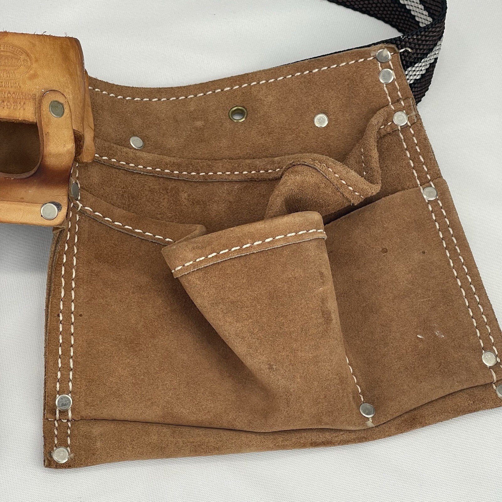 Vintage Nicholas Top Grain Leather Split Cowhide Adjustable Tool Belt #493X