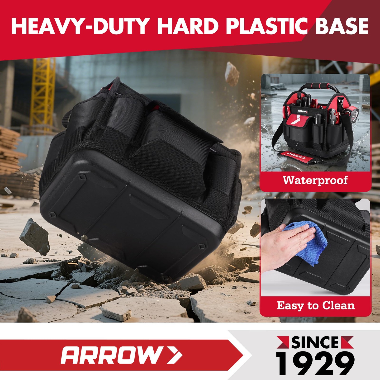 Arrow 12″ Tool Tote Waterproof Hard Base Electrician Tool Bag