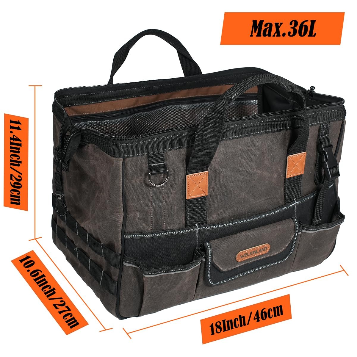 Welkinland 18 Inch Waxed Canvas Tool Bag Heavy-Duty Electrical Tool Bag