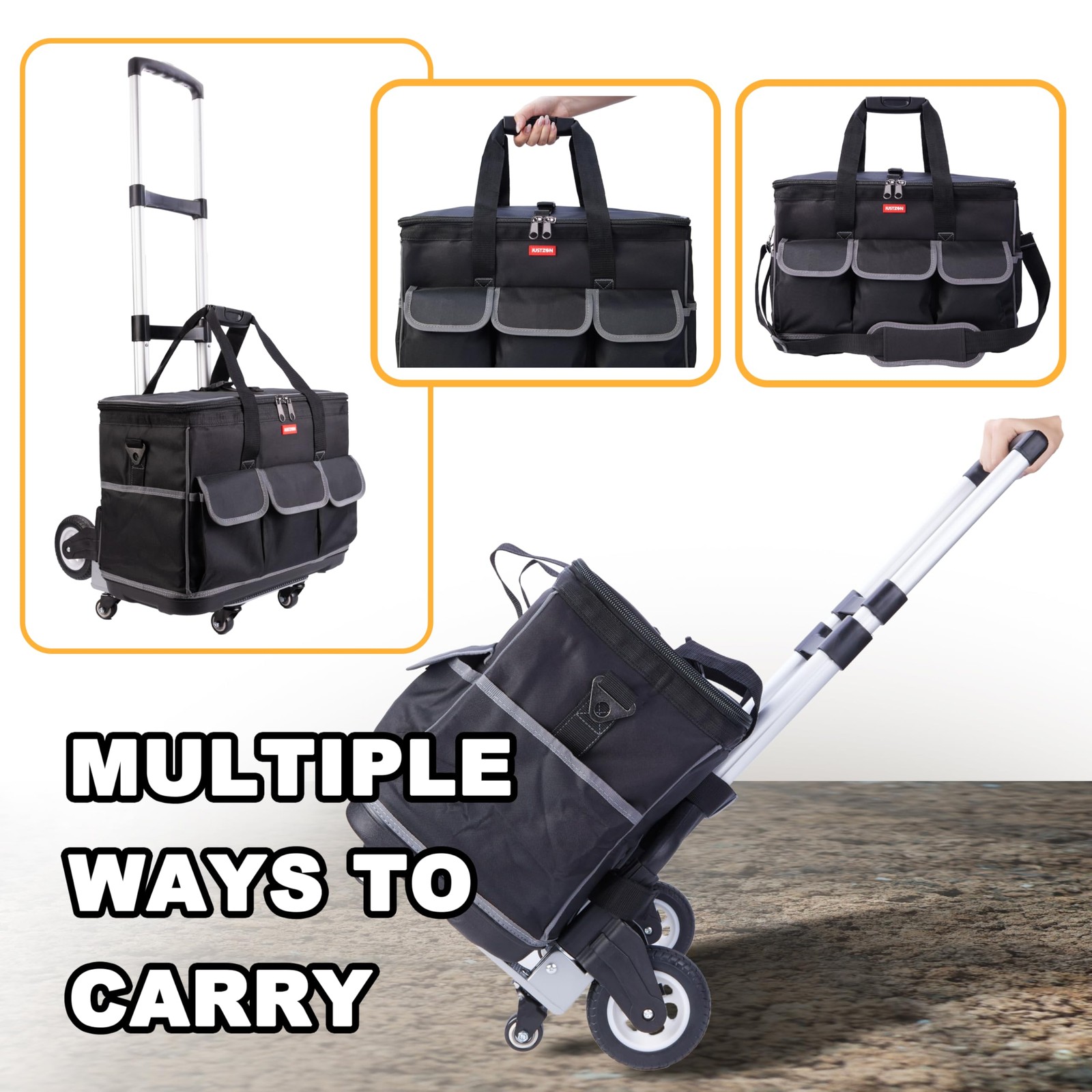 Rolling Tool Bag with Wheels – Aluminum Alloy Trolley for Electrician & HVAC