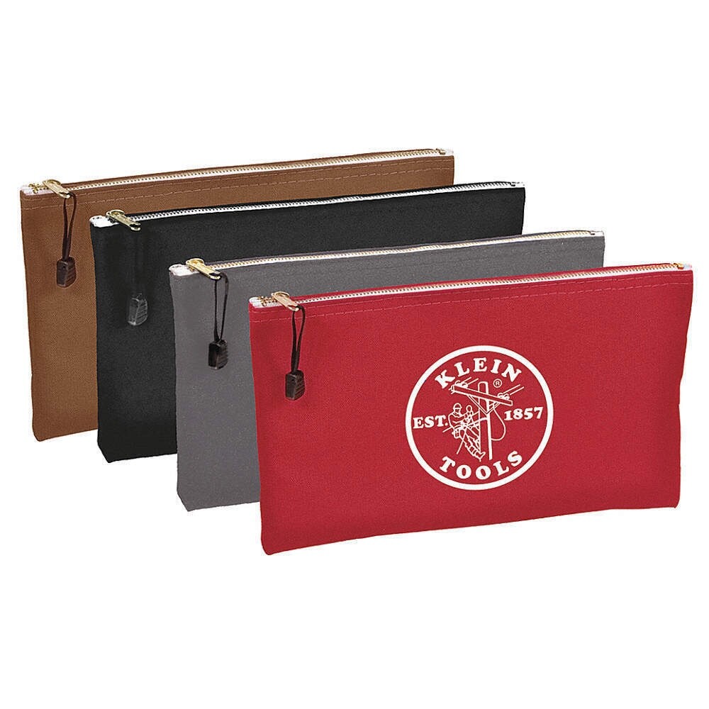 NEW Klein Tools Canvas Zipper Bag 4-pack 12-1/2″ x 7″ Red Gray Brown Black