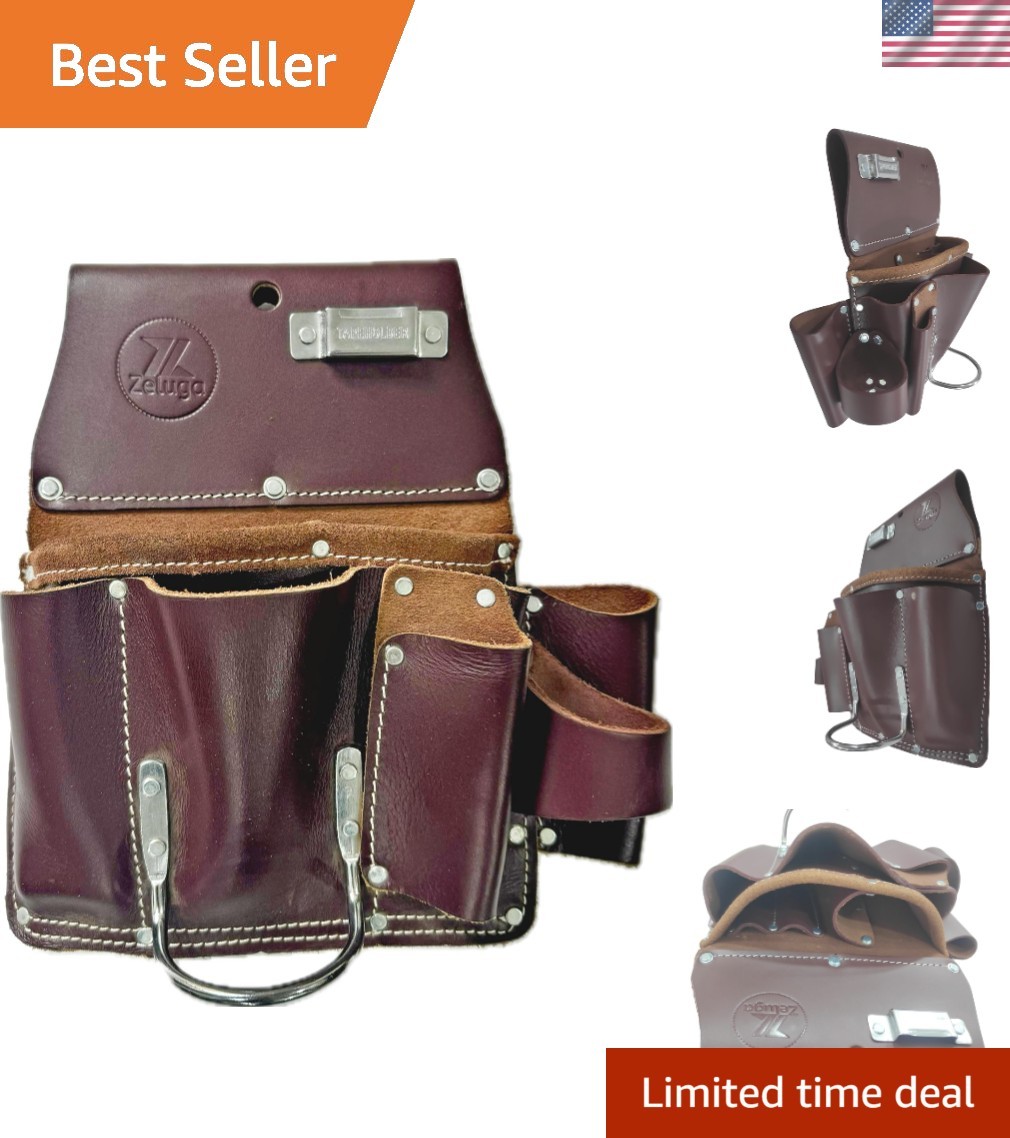 11 Pocket Pro Leather Drywall Pouch, Cherry