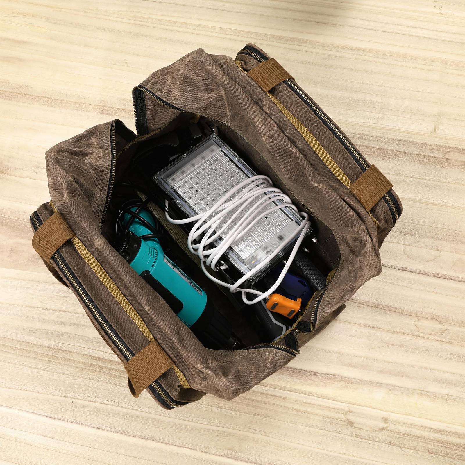 16oz Waxed Canvas Tool Bag – Robust Zipper Garden Tools Tote with 3 Compartme…