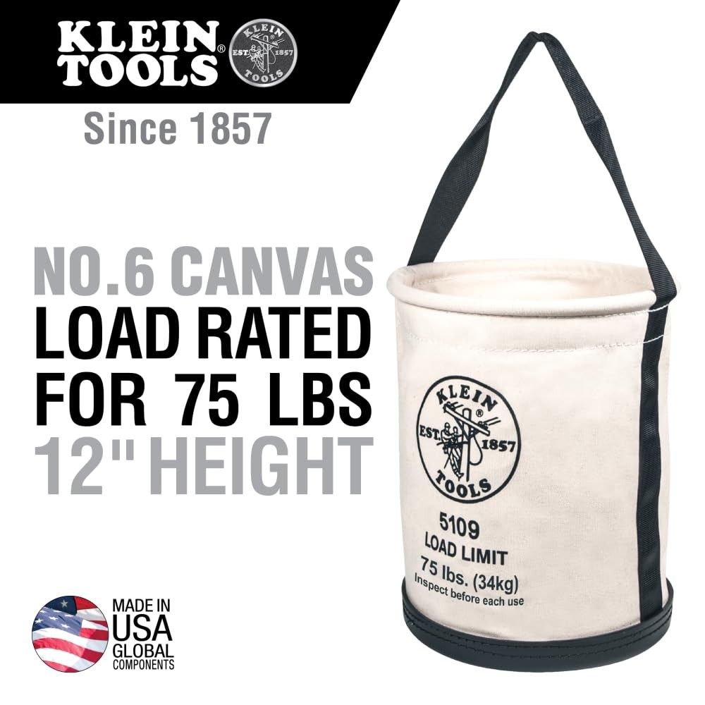 Klein Tools 5109 Canvas Bucket, Vinyl with Swivel Snap Hook, Factory