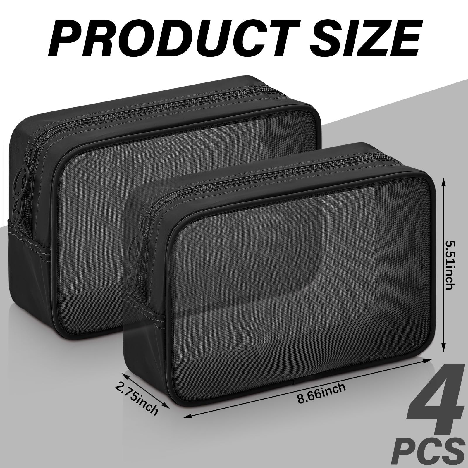 Weewooday 4 Pcs Mesh Pouch Large, Black Zipper Bag