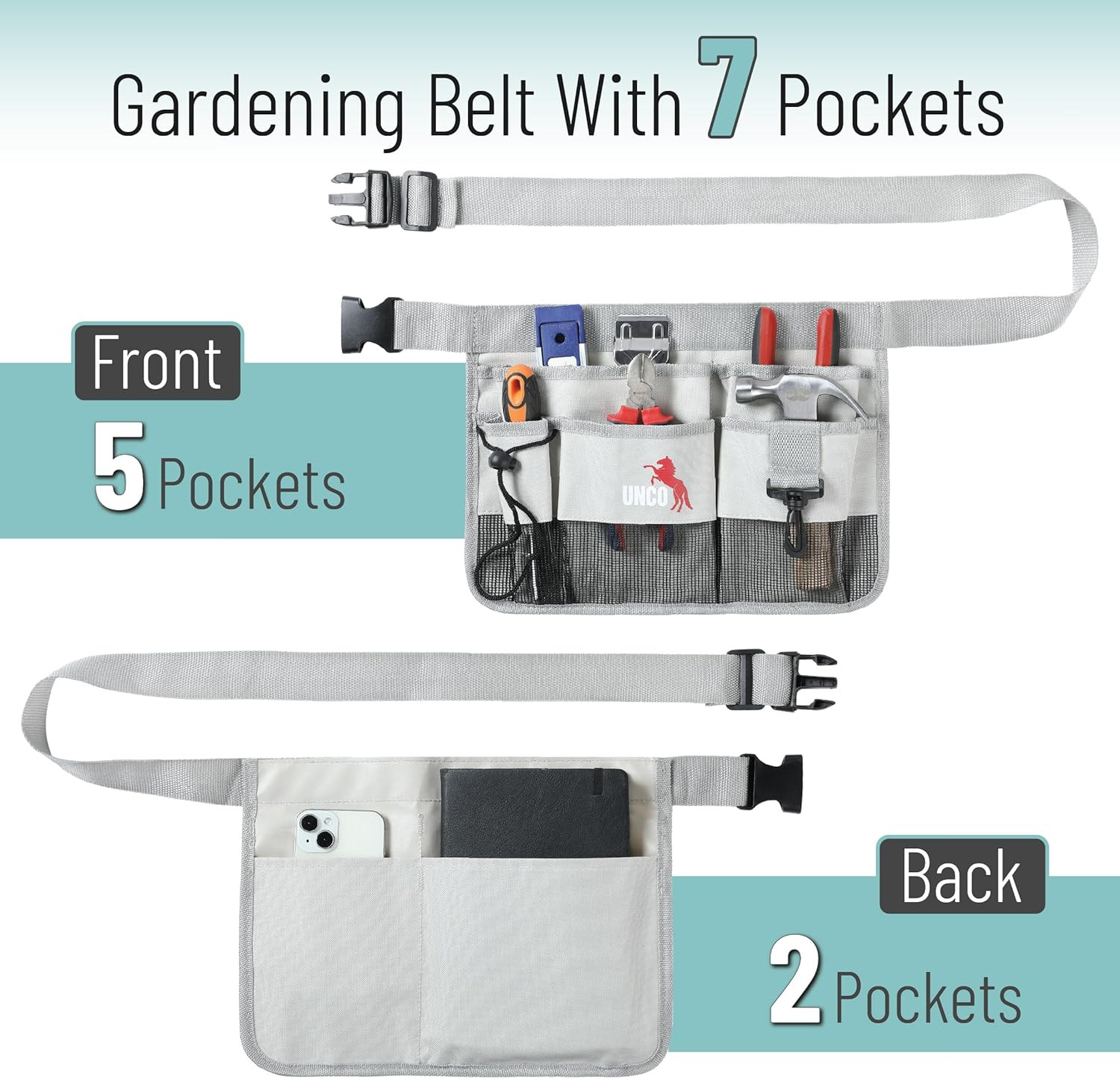 – Adjustable Gardening Belt, Light Gray, 7 Pockets, Wear Resistant, Cut Resistan