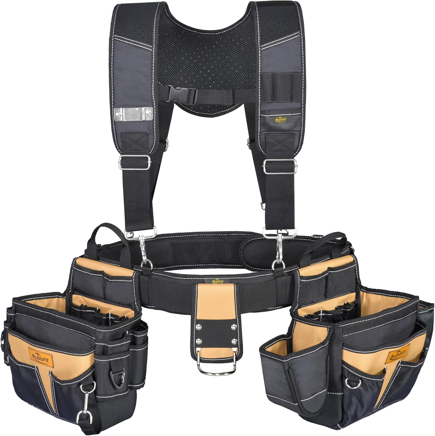 Professional Tool Belt with Suspenders 42 Pockets 1680D Durable Fabric, Heavy Du