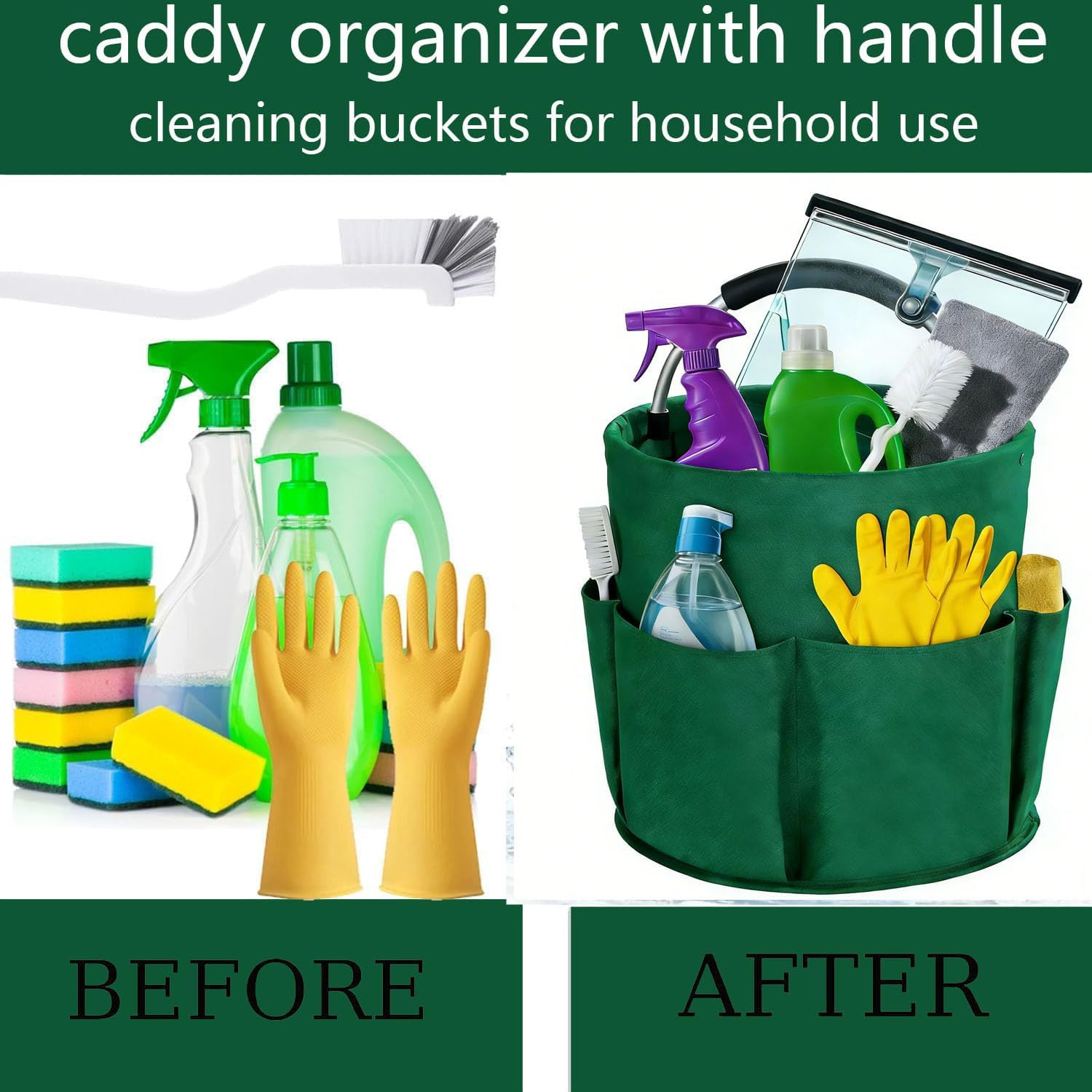 17L Waterproof Cleaning Supply Caddy with 6 Pockets,Foldable Storage Basket in 6