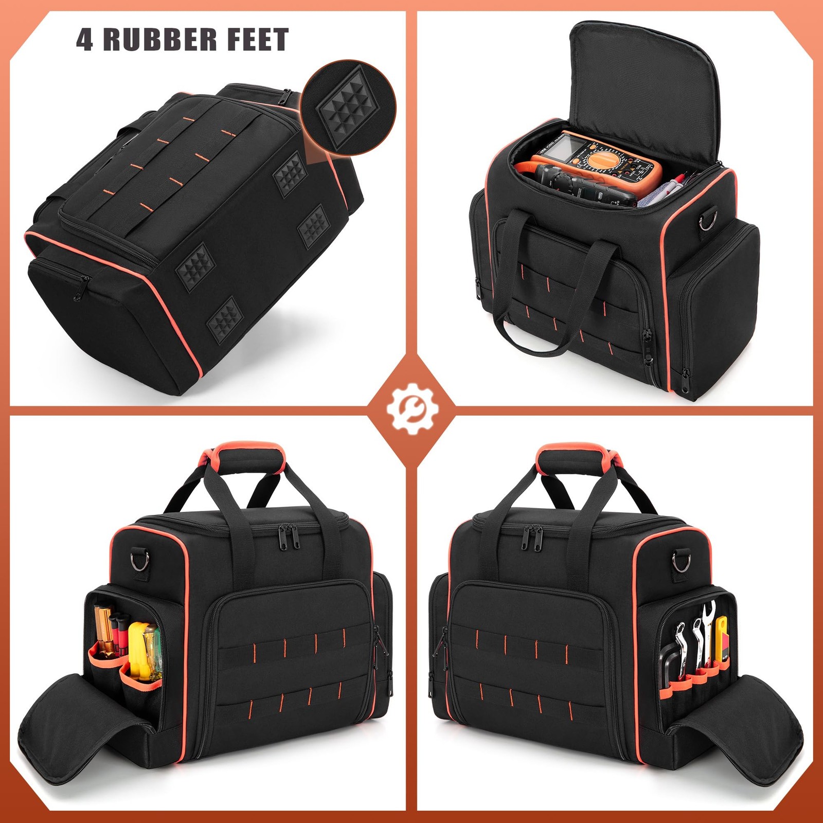 Tool Bag 3 Removable Cases 2 Layers Tote Hand Tools Black Red Binding Carrier