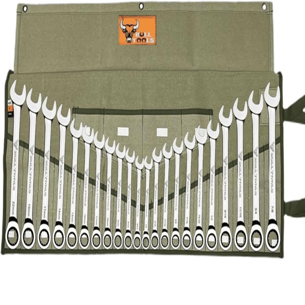 Wrench Roll, 26 Pocket Tool Pouch, Metric SAE Cotton Canvas Bag Organizer