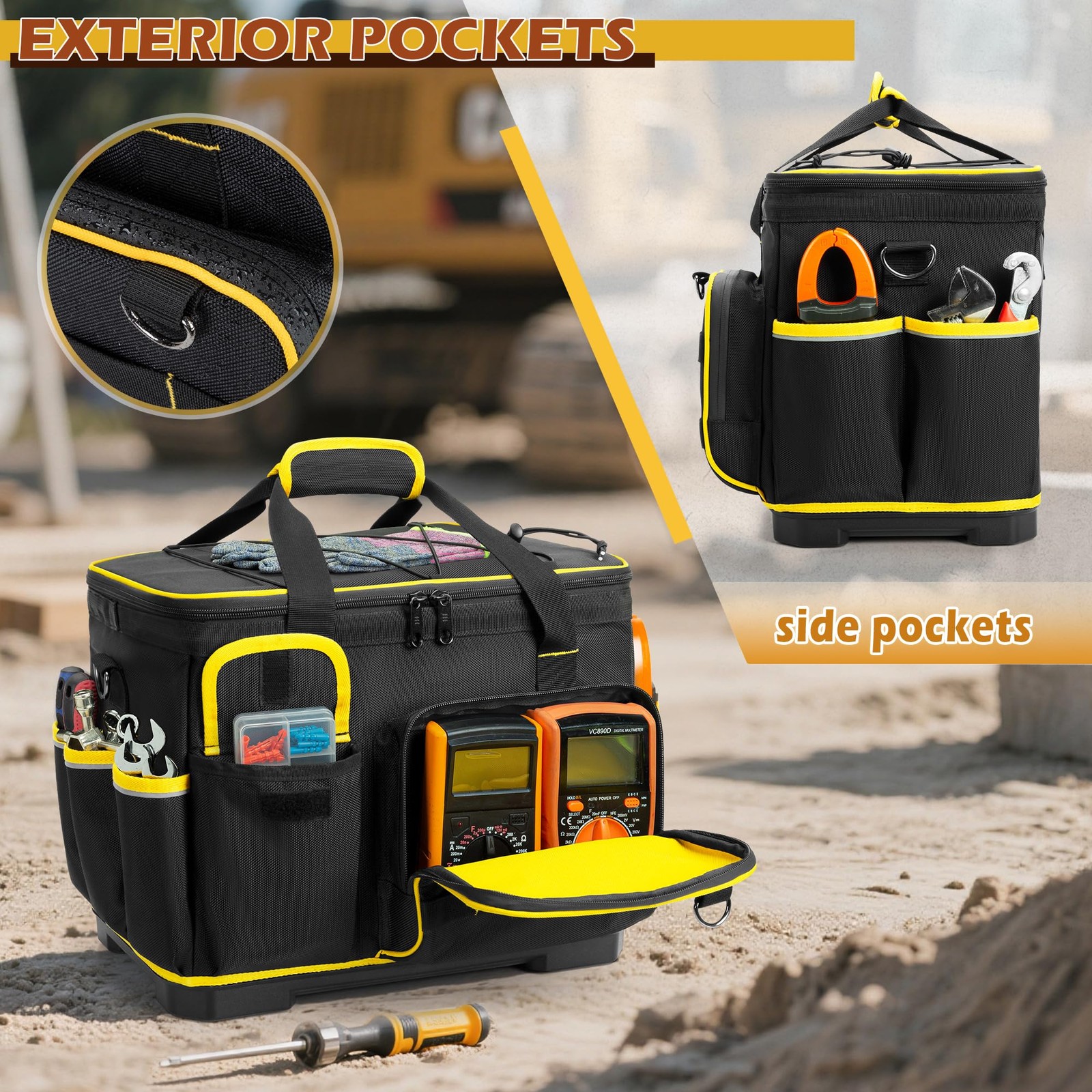16-inch Tool Bag with Hard Bottom and a Detachable Divider, Heavy Duty Tool Tote
