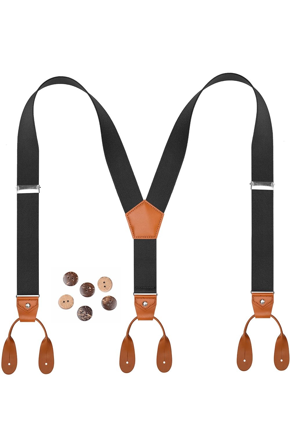 ZXEROYM Mens Suspenders 1.4 Inches Button End Elastic 43″ (adult), Black