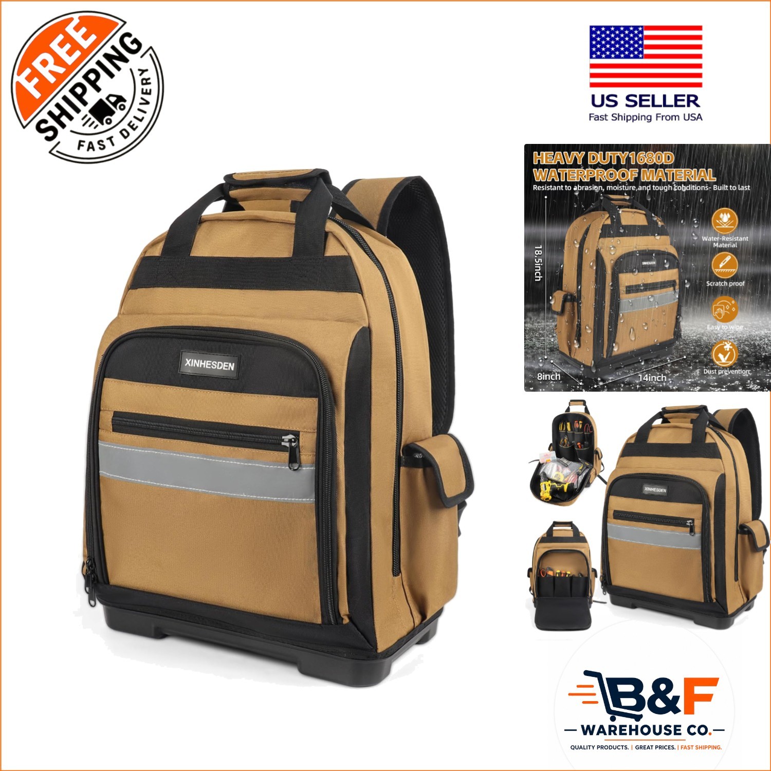 Durable 1680D Heavy-Duty Tool Bag Backpack with Multi-Pocket Storage for Trades