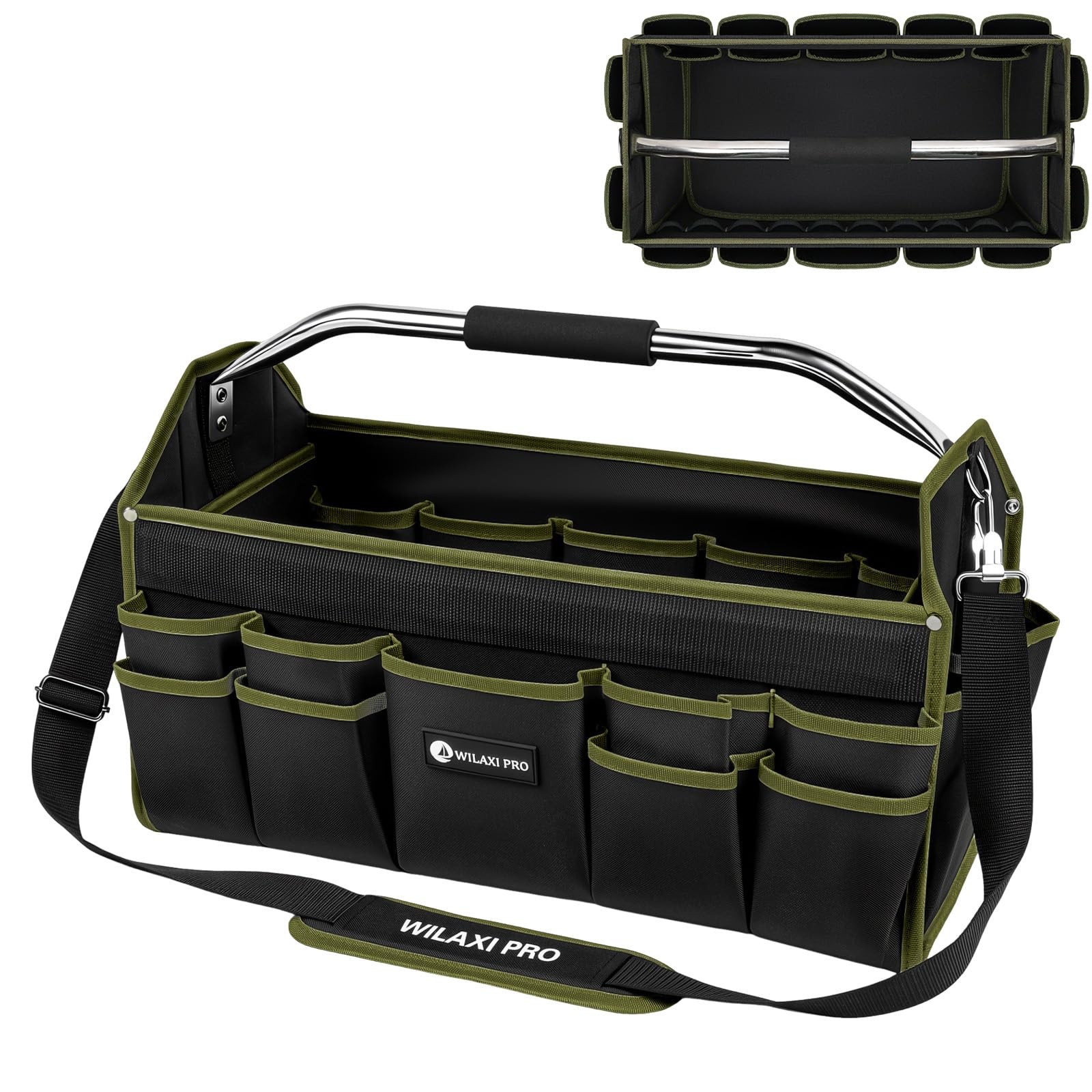 16in Foldable Open Top Tool Tote, Tool Bags For Men Heavy Duty, Tool Carrier …